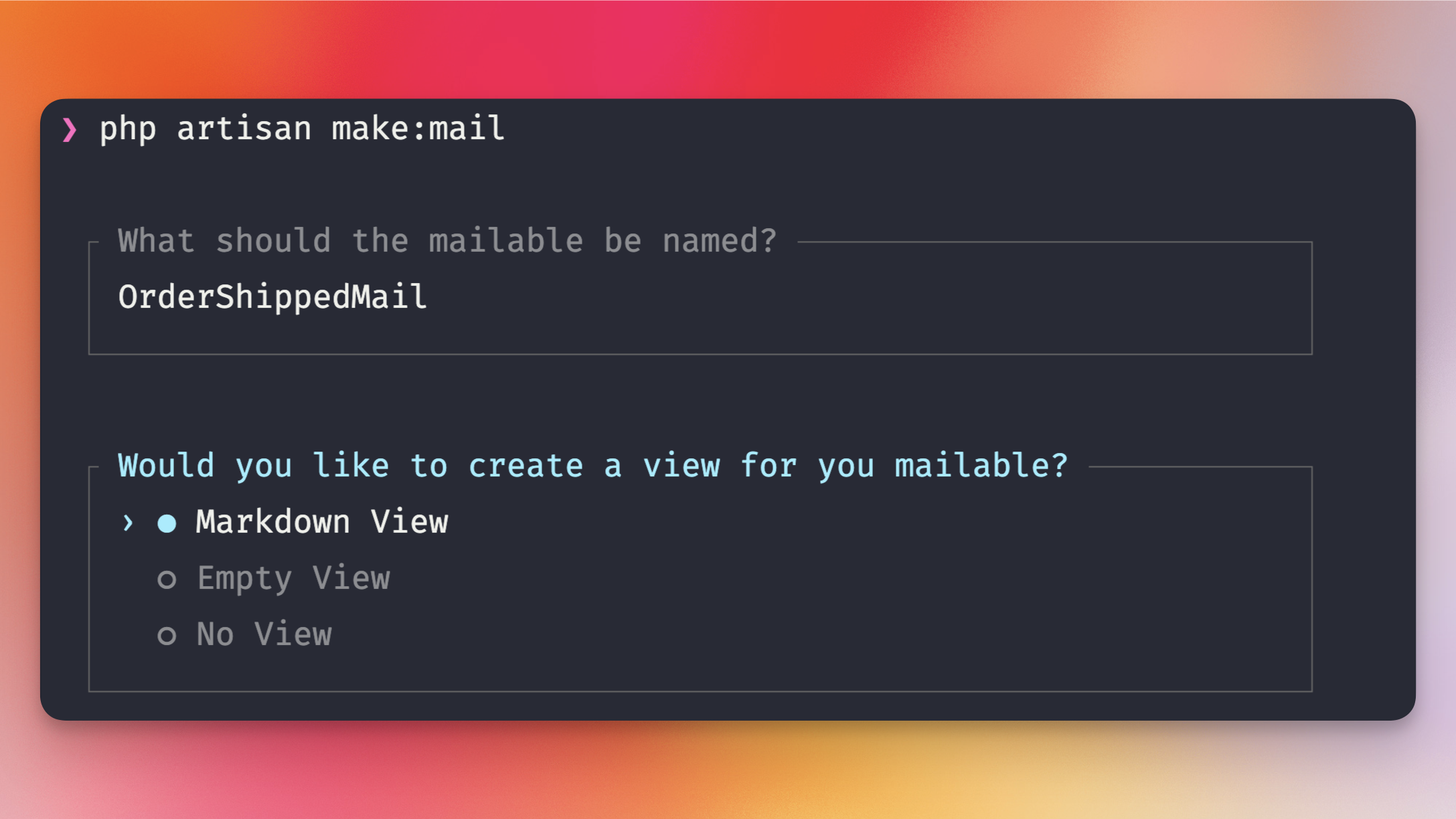 ask view in create mail command